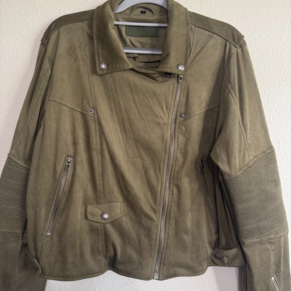 BLANKNYC Moto Jacket Women's Large Smokey Sage Asymmetrical Zip Retro Biker‎ - Picture 2 of 13